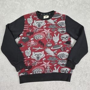 S-Ponder Pullover Sweater Graphic Print Quilted Unisex Large Skull Skeleton Rose